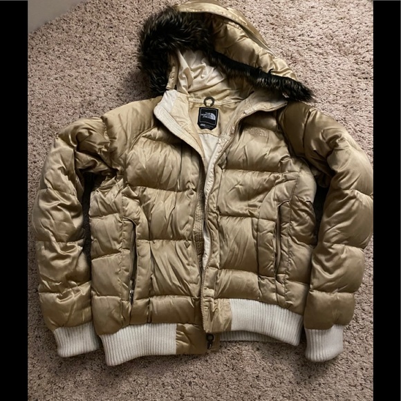 north face gold puffer jacket